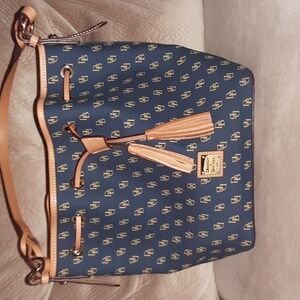 NWOT Blue Leather Monogram Dooney & Bourke Drawstring Shoulder Bag